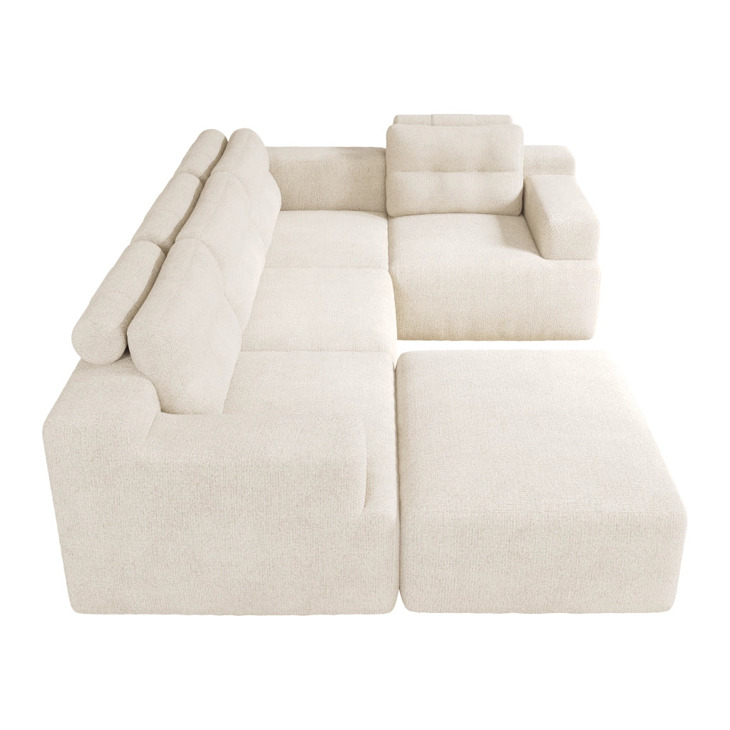 Divano modulare 5 posti - con schienale alto e pouf - in chenille beige