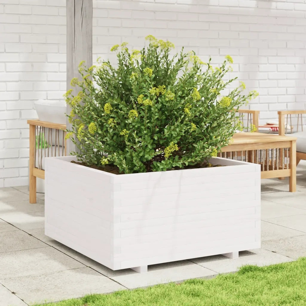 Fioriera da Giardino-Vaso da Esterno Bianca 90x90x49,5cm Legno Massello di Pino
