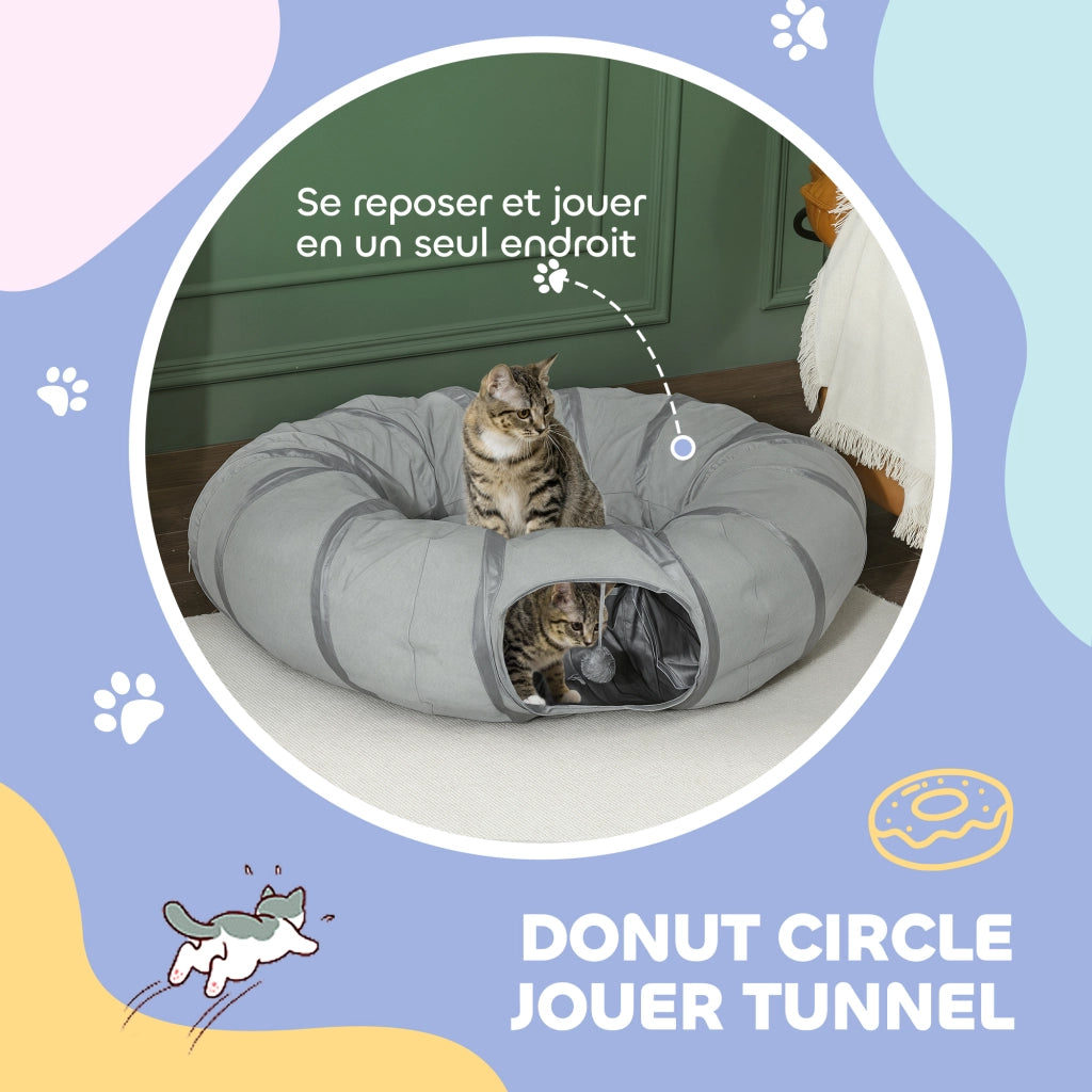 Tunnel per gatti pieghevole con cuscino ¨C Xylo ¨C grigio ? 90 x 27 cm