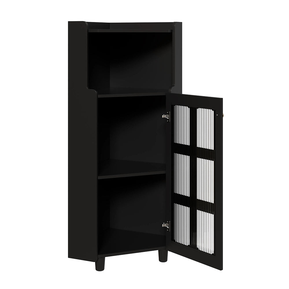 Armadio d'angolo laccato con illuminazione LED - Xylo - 63,5x124 cm - Nero - Controllo app
