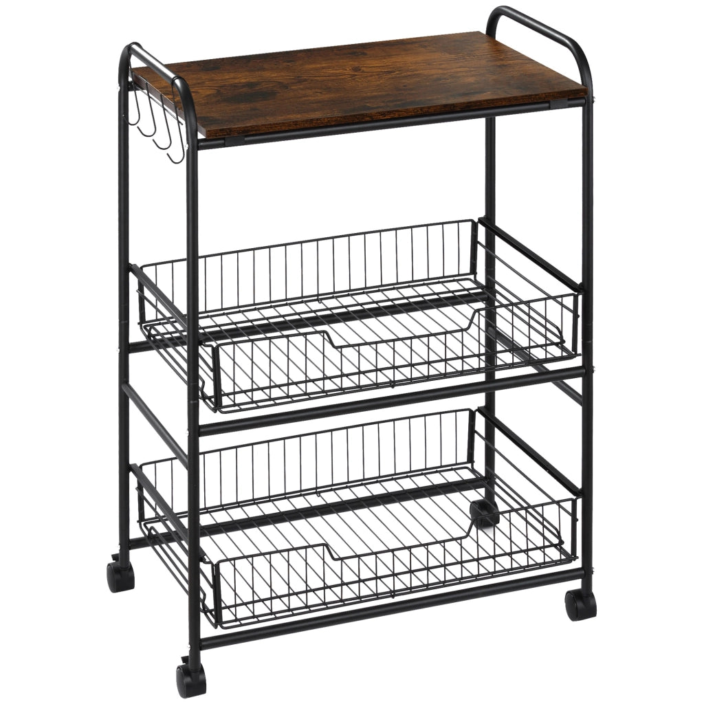 Carrello Portautensili da Cucina con 3 Ripiani e Ruote ¨C zephmum ¨C 60x38x85,5 cm Marrone