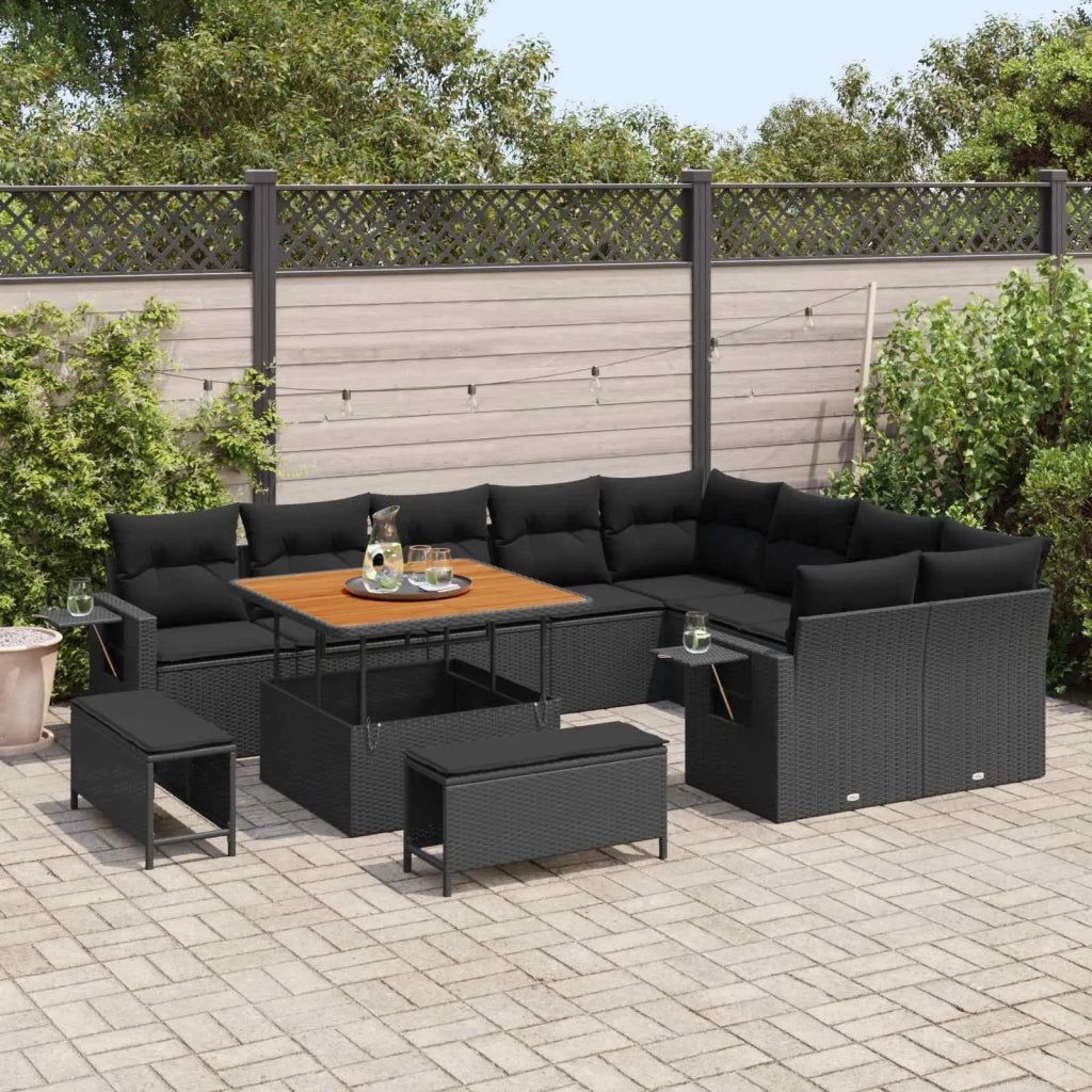 Set Divano da Giardino 12 pcs Nero polyrattan