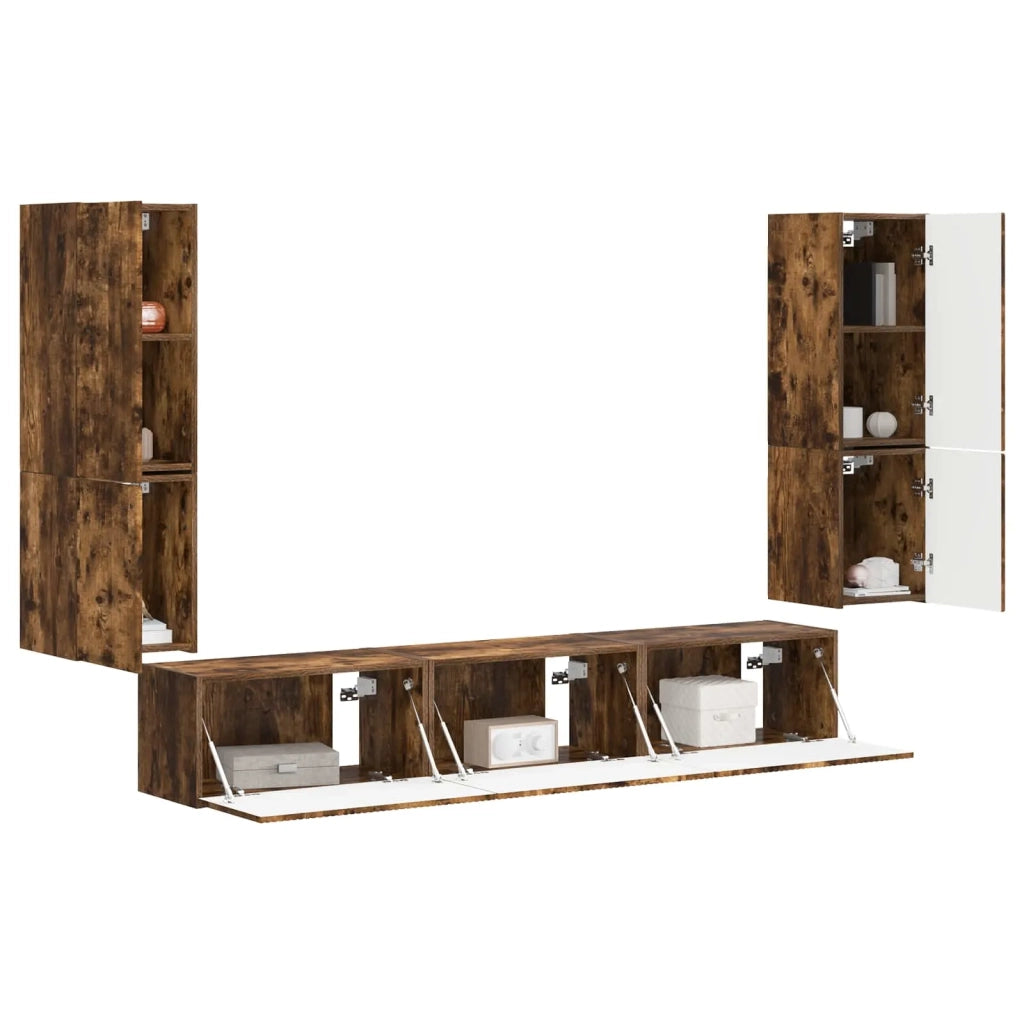 Set mobile TV 4 pz | Armadietto TV | Mobile Porta TV Rovere fum¨¦ Legno multistrato