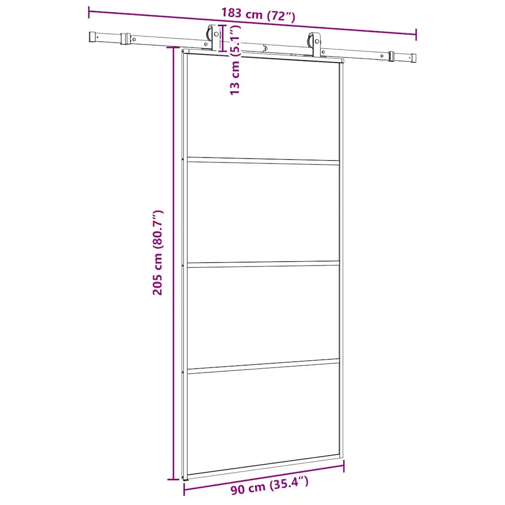 Porta Scorrevole con Ferramenta Nera 90x205 cm in Vetro ESG