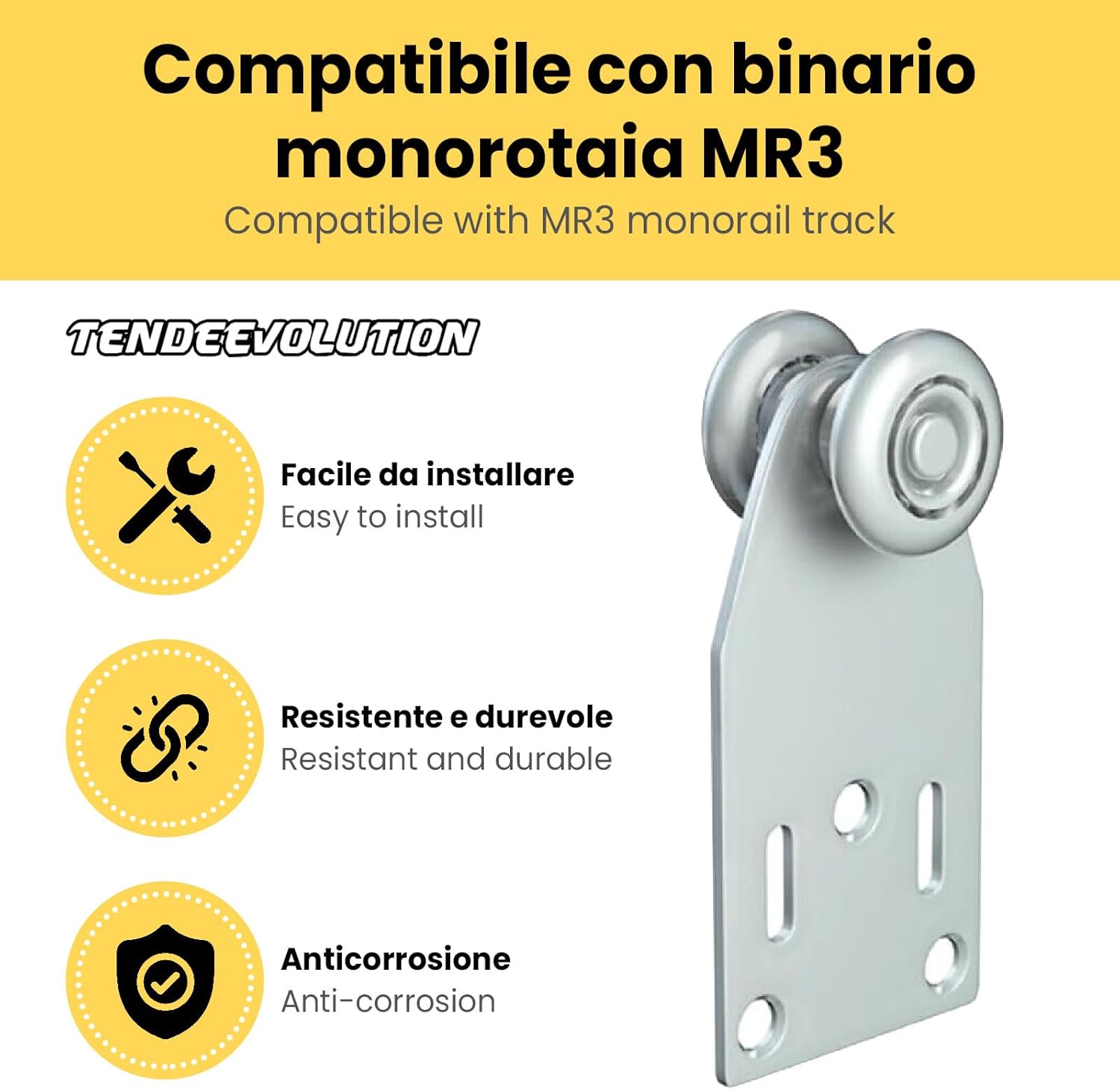 Carrello a 2 Cuscinetti Ø24mm in Acciaio Zincato per Binario Monorotaia MR3 - ControPiastra & Rivetti Inclusi - Ottimale per Mobilità e Durata