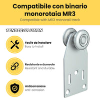 Carrello a 2 Cuscinetti Ø24mm in Acciaio Zincato per Binario Monorotaia MR3 - ControPiastra & Rivetti Inclusi - Ottimale per Mobilità e Durata