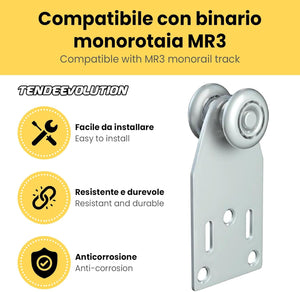 Carrello a 2 Cuscinetti Ø24mm in Acciaio Zincato per Binario Monorotaia MR3 - ControPiastra & Rivetti Inclusi - Ottimale per Mobilità e Durata