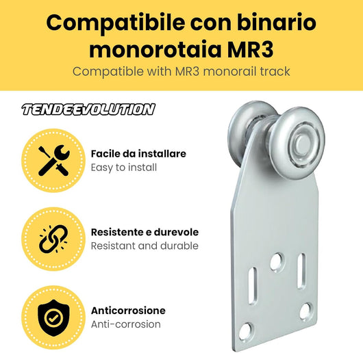 Carrello a 2 Cuscinetti Ø24mm in Acciaio Zincato per Binario Monorotaia MR3 - ControPiastra & Rivetti Inclusi - Ottimale per Mobilità e Durata