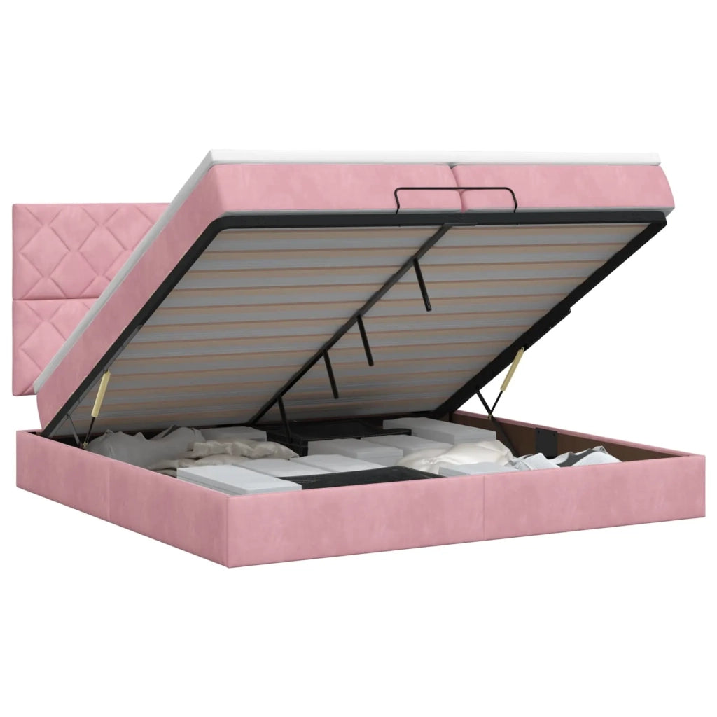 Letto ottomano con materasso Rosa 200 x 200 cm Velluto 3457820