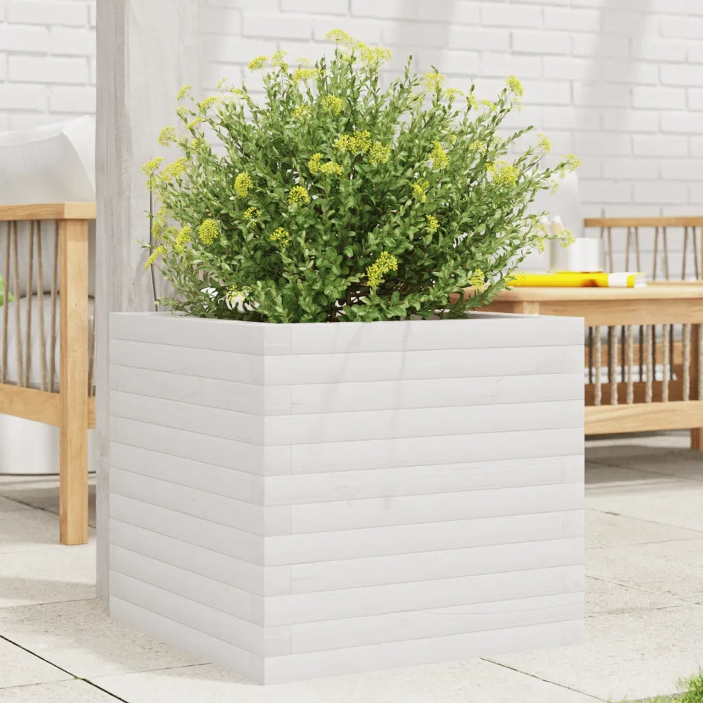 Fioriera | Cassetta per fiori | Vaso da Giardino Bianca 50x50x45,5cm Legno Massello di Pino