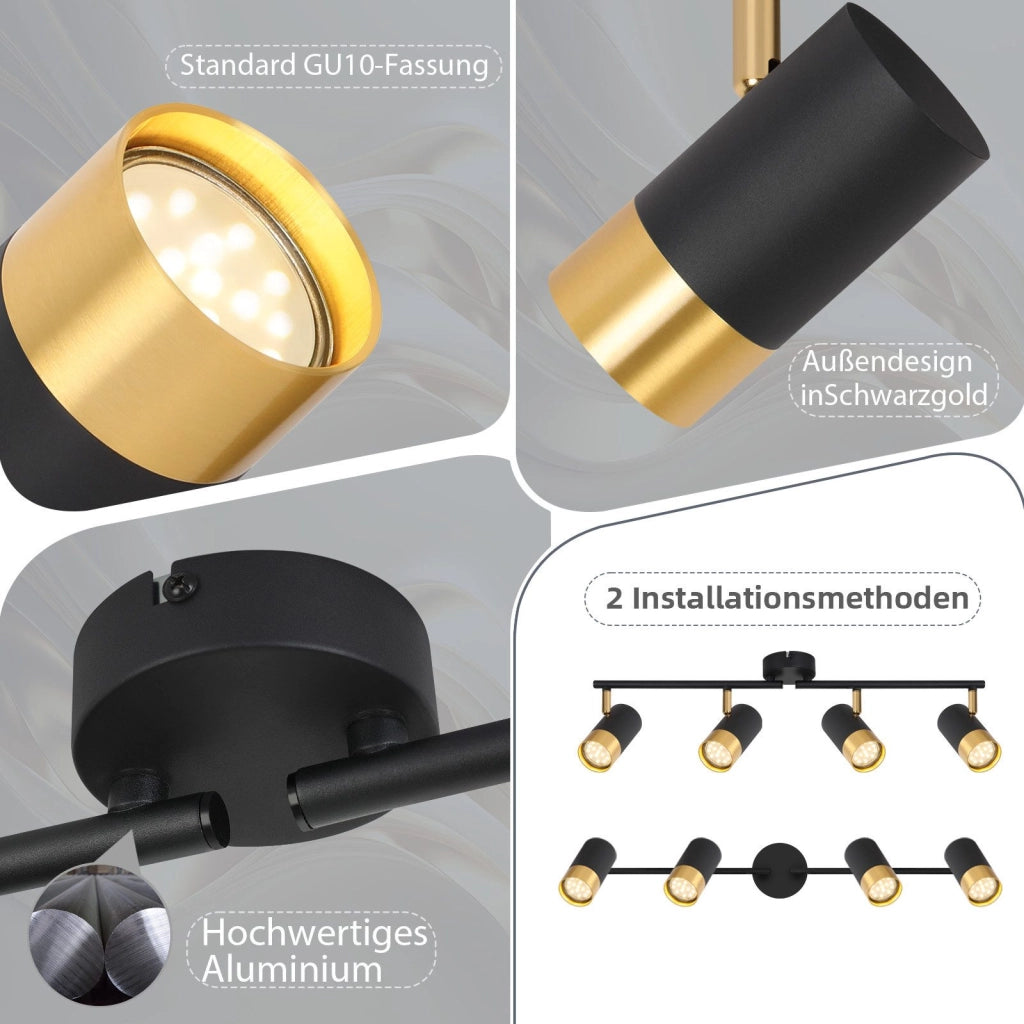 ZMH Faretto da soffitto 4 fiamme GU10 nero oro moderni per soggiorno