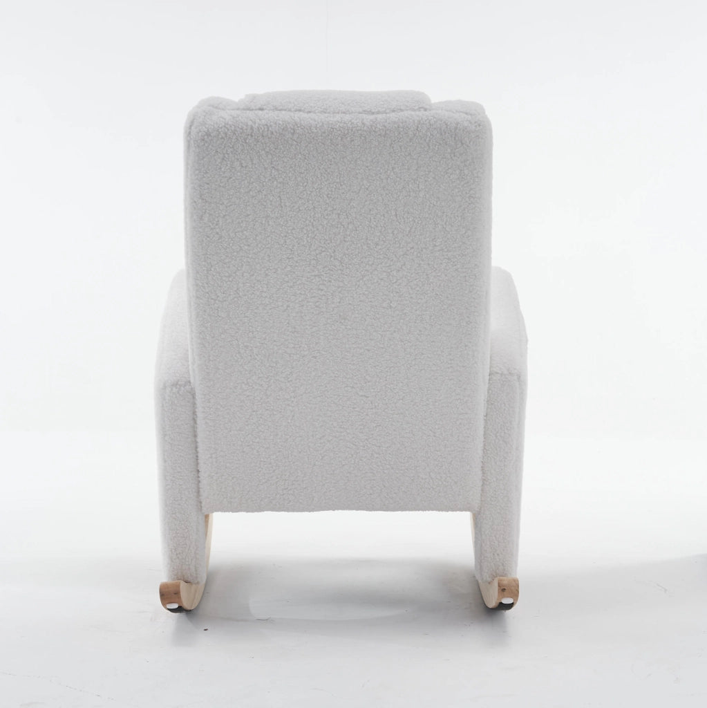 Sedia a dondolo 66x125x101 cm con poggiatesta e poggiapiedi pieghevole in teddy bianco