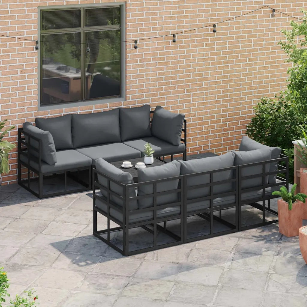vidaXL Set Divano da Giardino 7 pcs Nero Alluminio
