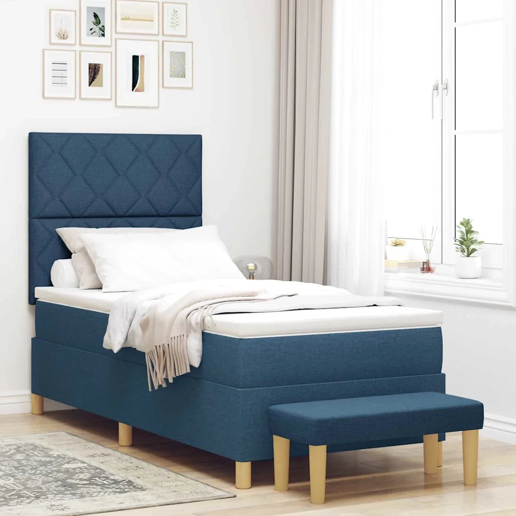 Letto a molle con testiera Blu 190 x 90 cm Tessuto 3344344