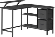 Scrivania a L, 2 ampie ripiani, scrivania per computer con supporto per monitor, scrivania angolare, scrivania da gaming con tavolo regolabile, 115 x 105 cm, ebano, nero