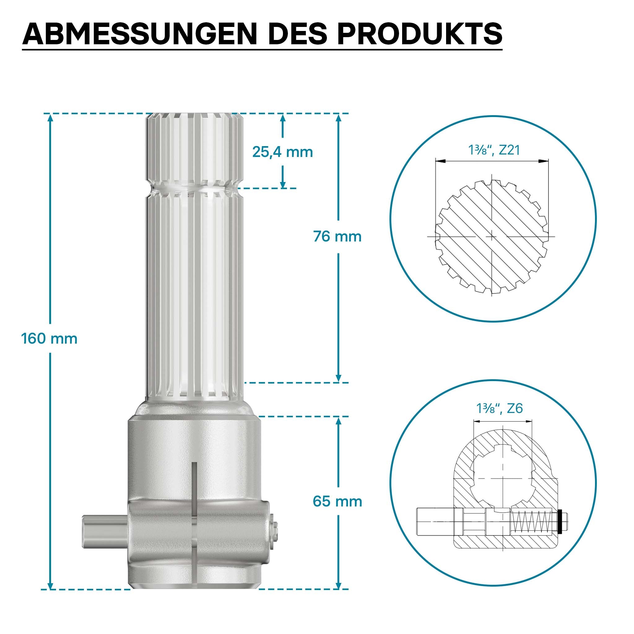 Boccola albero cardanico 160mm Attacco albero scanalato 1 3/8" 6D Albero uscita 1 3/8" 21D