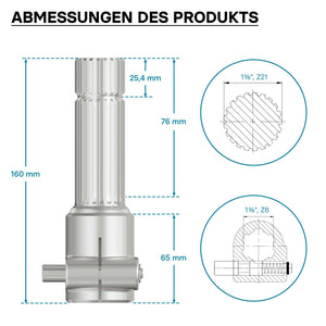 Boccola albero cardanico 160mm Attacco albero scanalato 1 3/8" 6D Albero uscita 1 3/8" 21D