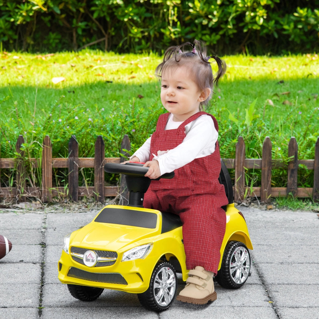 EasyComfort Macchinina per Bambini Cavalcabile con Volante, Fari e Musiche Integrate, Macchina per Bambini in PP e Metallo, 63.5x28x36 cm, Giallo