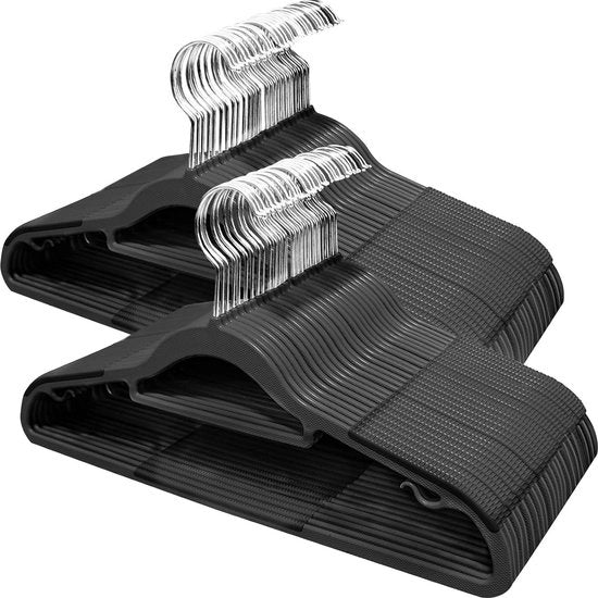 Hangers per abito resistenti - 50 pezzi di appoggio per abito con design antiscivolo - 360° girevoli - nero + argento - spazievitore - 2,5 cm di spessore