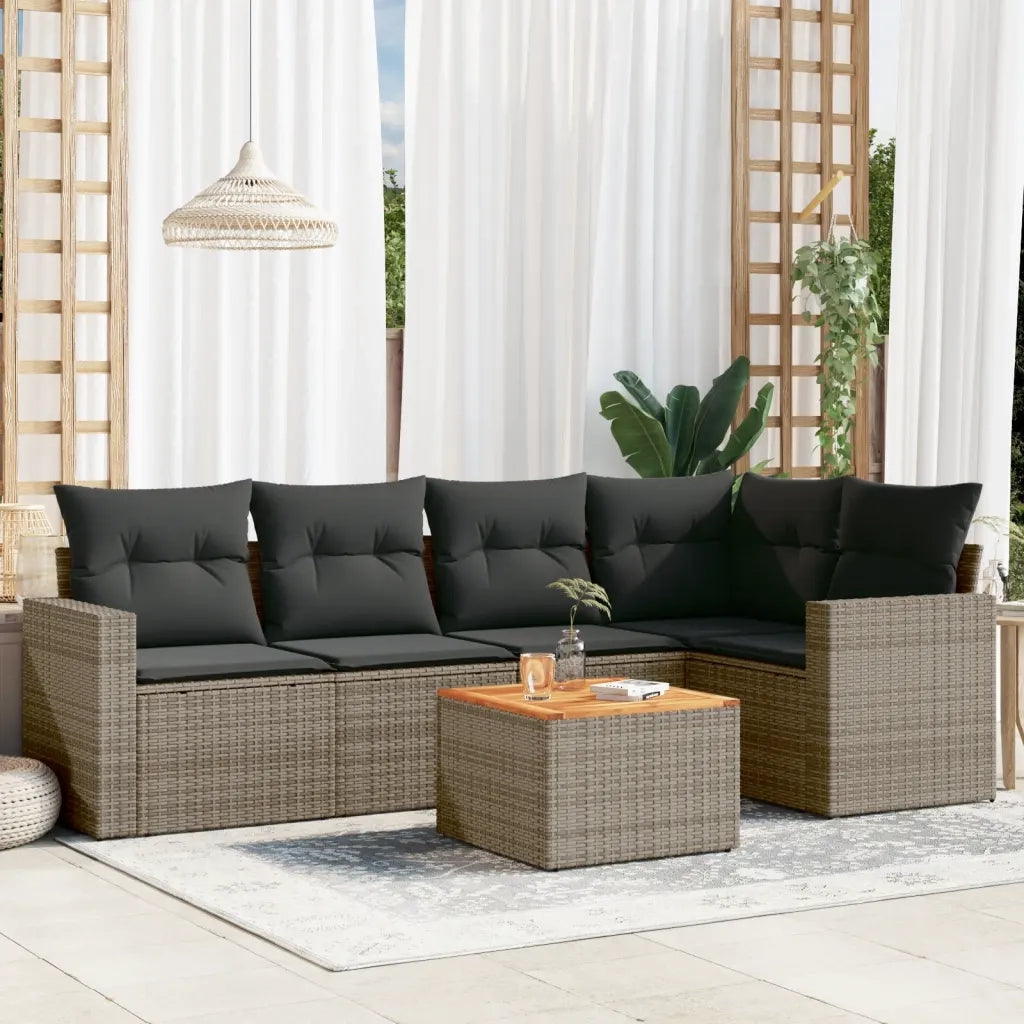 Set Divano da Giardino 6 pz con Cuscini Grigio in Polyrattan 3224114
