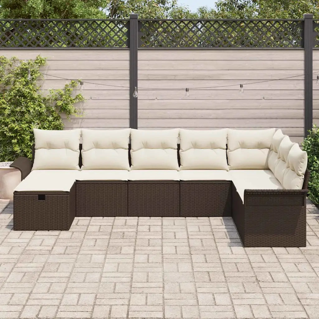 Set Divano da Giardino 8 pcs Marrone e Crema polyrattan