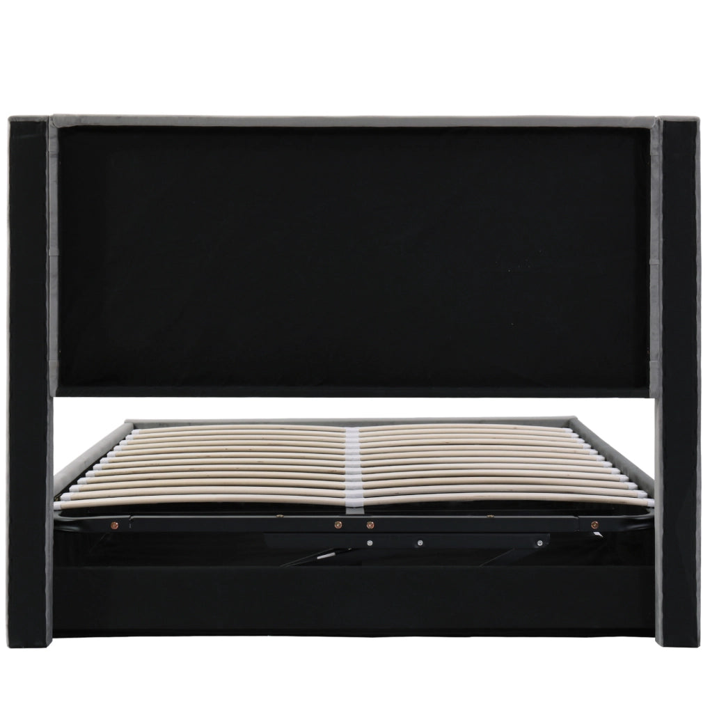 Letto imbottito 140x200 cm con contenitore laterale grigio