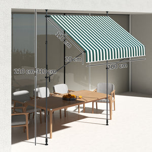 Tenda da Sole a Manovella Autoportante 2x1,2 m in Poliestere Verde e Bianco