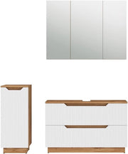 Set di mobili da bagno Lotta, Rovere/bianco a strisce, 3 parti