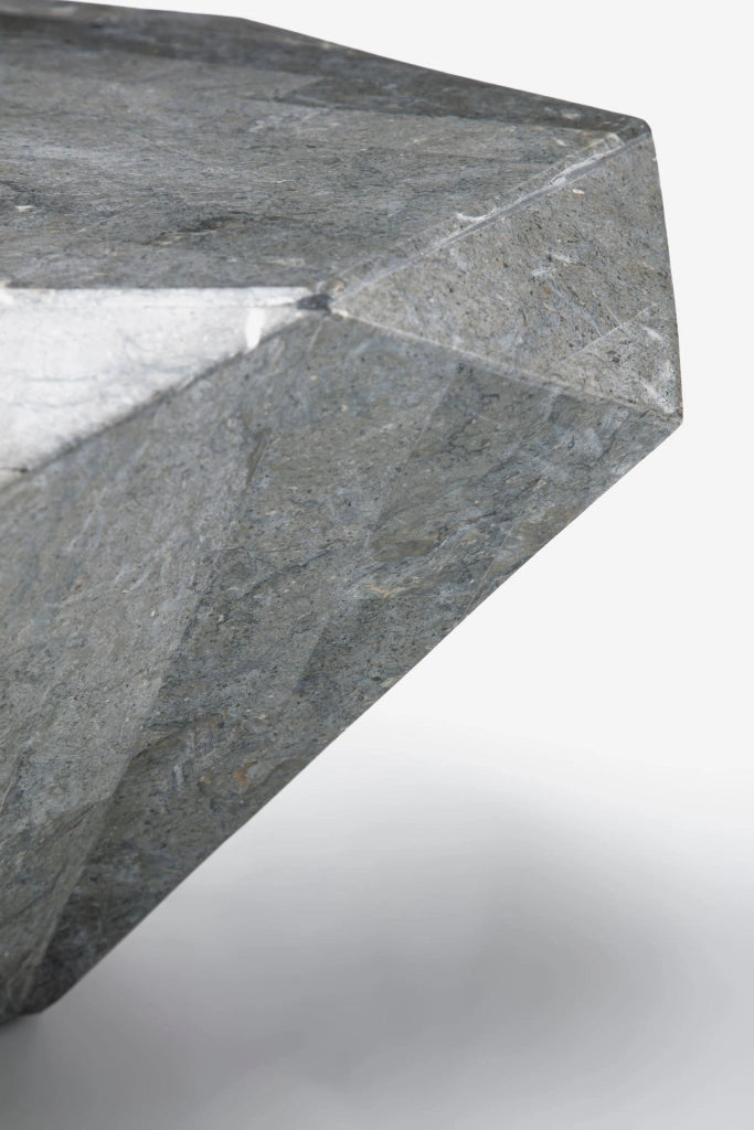 Diamond Medium Tavolino rettangolare in pietra fossile Gray Stone con struttura in compensato marino - Design contemporaneo 120cm