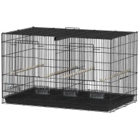 Gabbia per Uccelli con Divisore 4 Mangiatoie 4 Posatoi Vassoio Estraibile per Pappagalli Canarini Parrocchetti 76x46x46 cm Nero