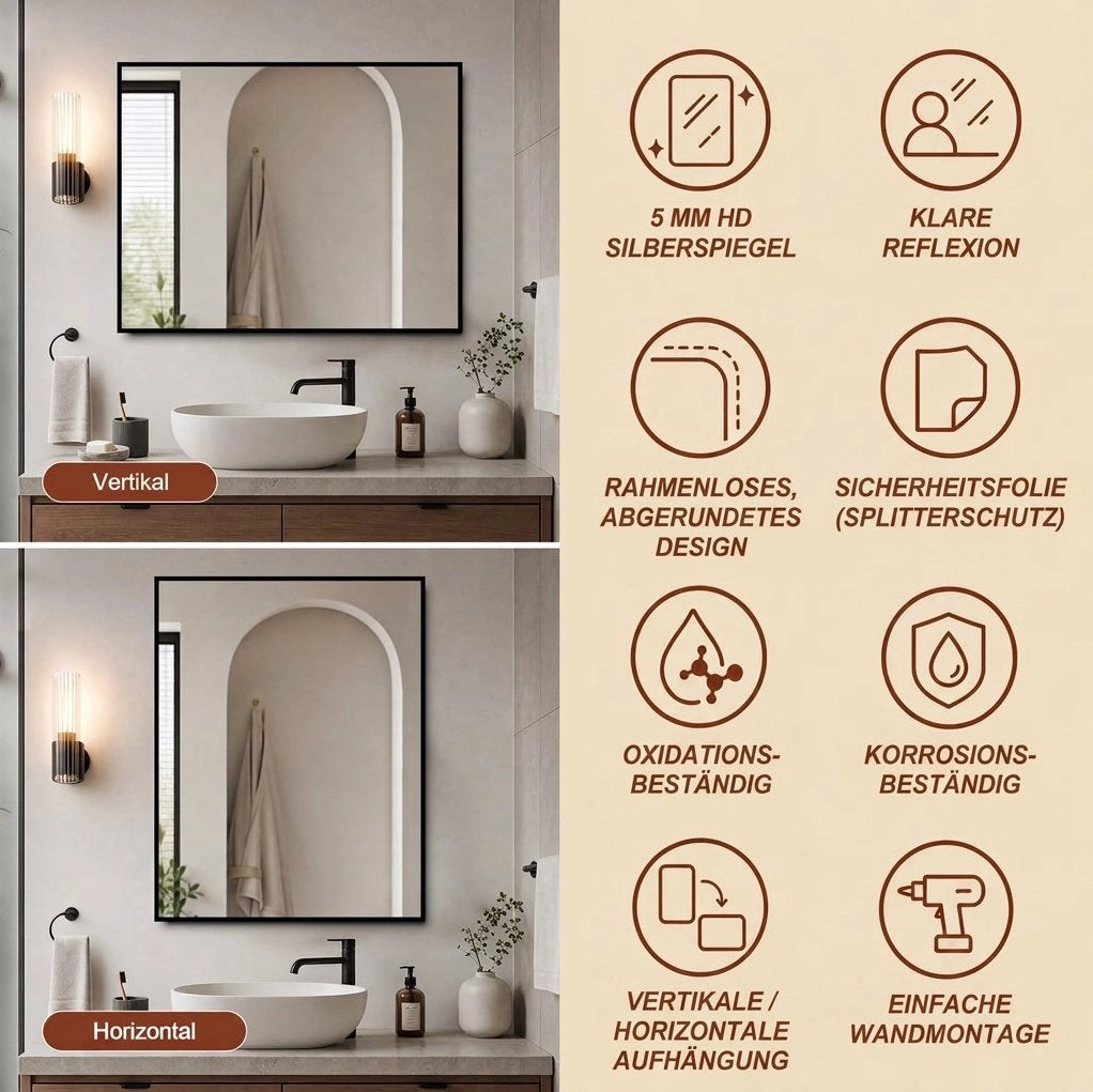 Specchio da parete con cornice in alluminio nero