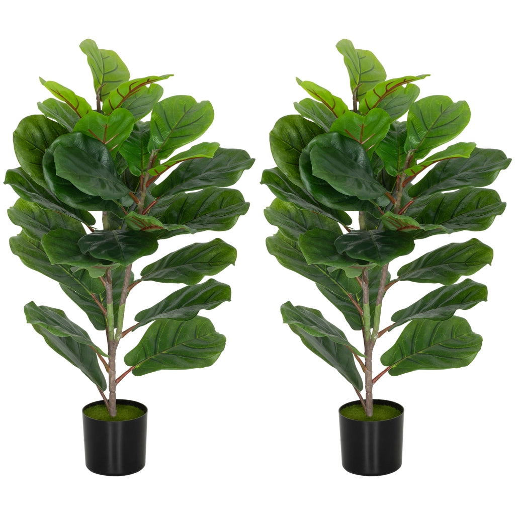 Pianta Artificiale Ficus - Xylo - Set 2 Pezzi 80cm con Vaso Plastica Verde