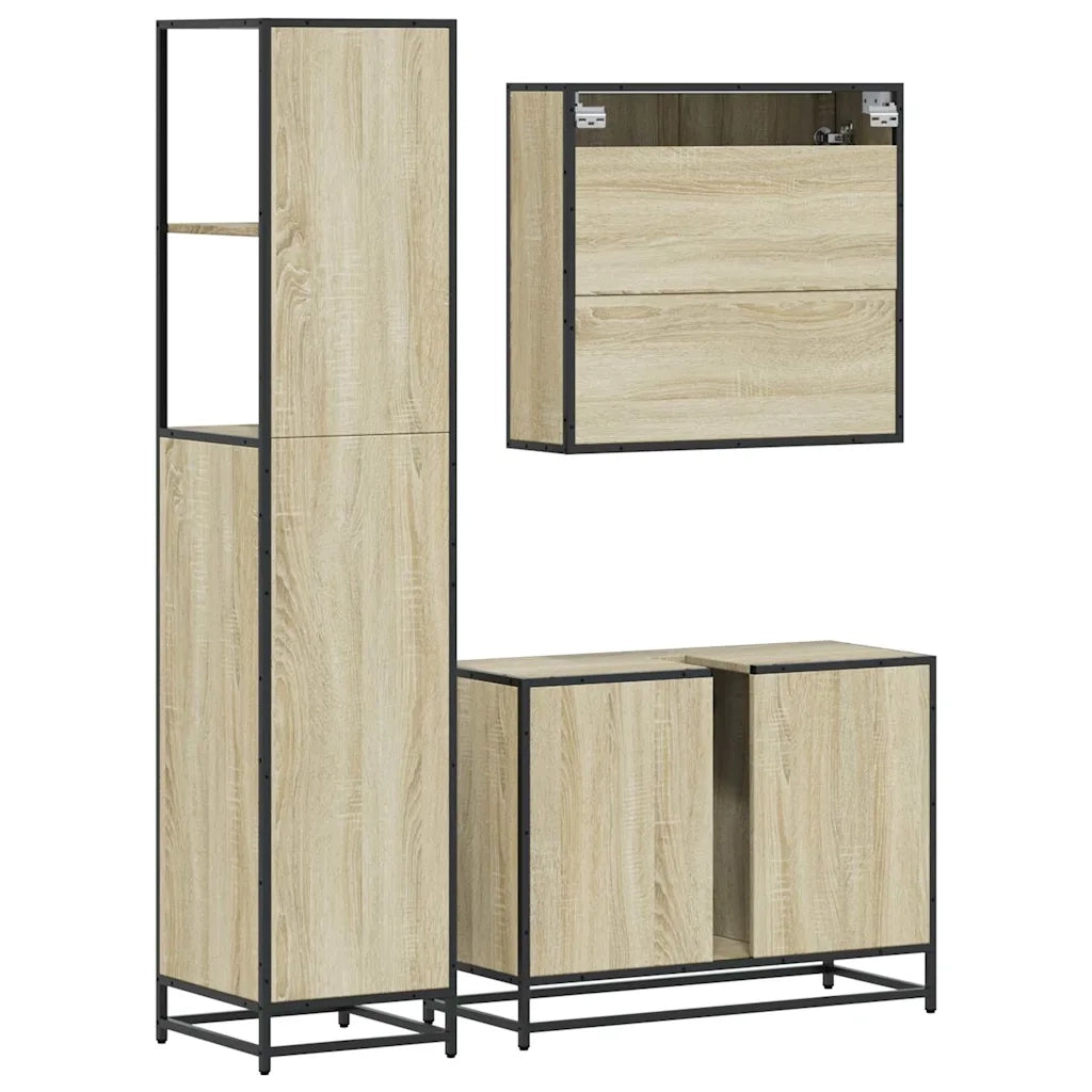 Set Mobili da Bagno 3 pz Rovere Sonoma in Legno Multistrato