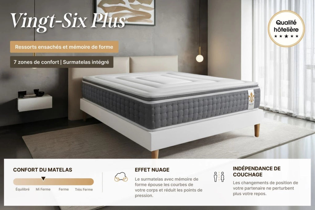 Pacchetto letto completo - Materasso 200x200cm + Box spring con doghe (kit) + 2 cuscini + Piumino - Vingt-Six PLUS