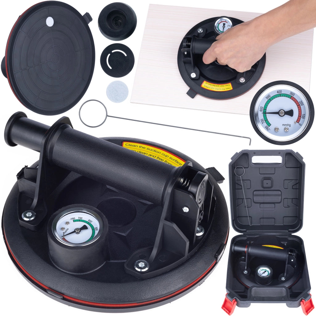 Ventosa a Vuoto con Manometro – Capacità 200 kg | Diametro 200 mm, Materiale ABS e Gomma
