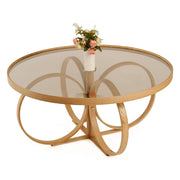 Gargallo, Tavolino da Salotto Piano in Vetro Temperato, 100x100x47h cm Marrone Rovere