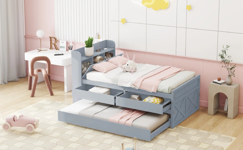 letto in legno massello grigio 90 x 190 cm