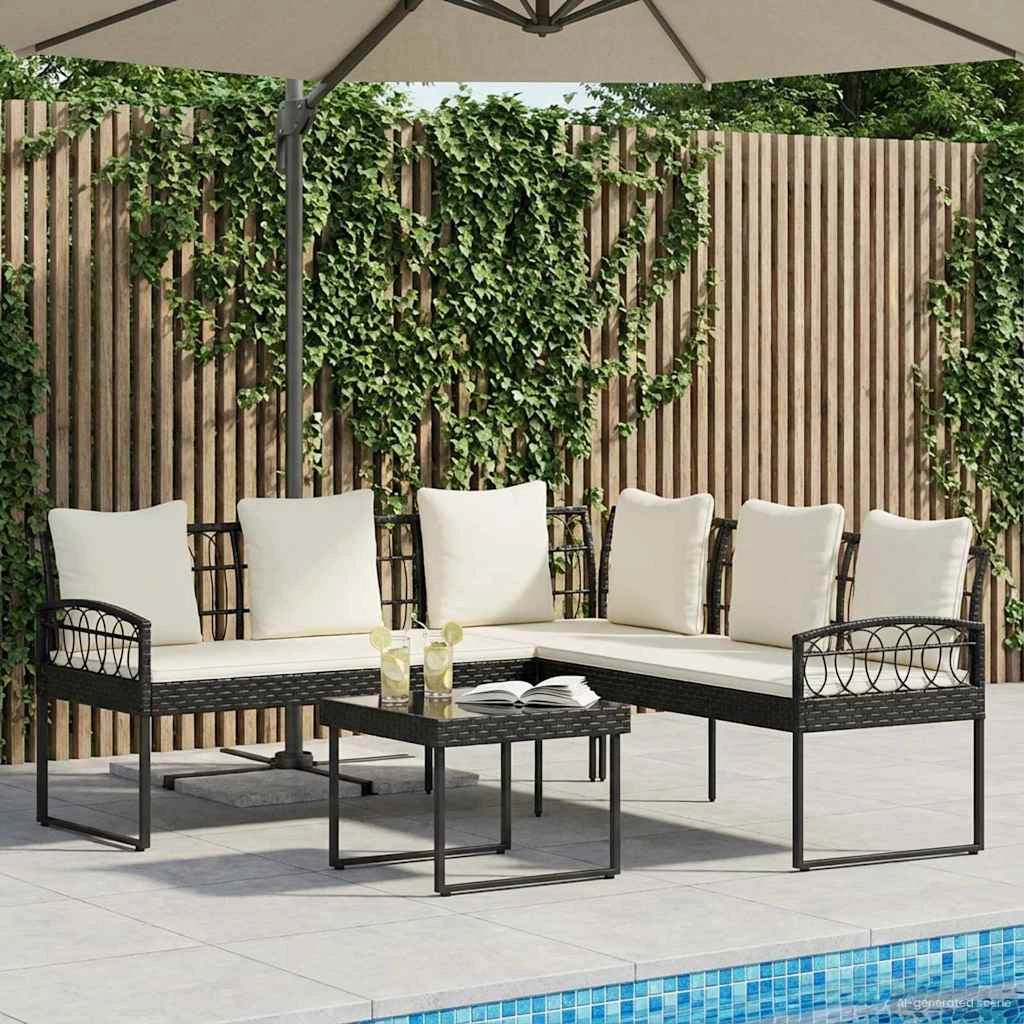 Set Divano da Giardino 2 pz Nero e Crema 42026820