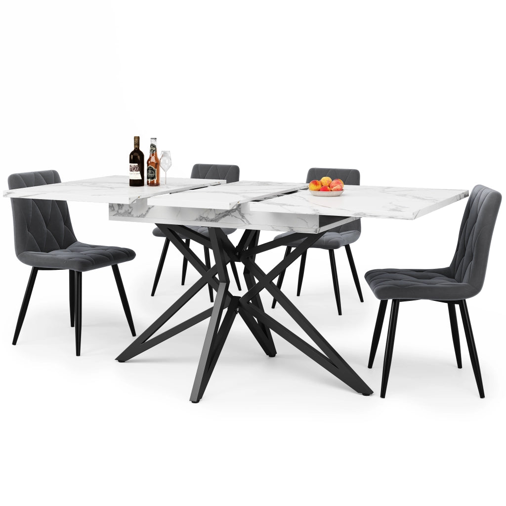 Tavolo da Pranzo per 6-8 Persone con Piano Allungabile e Gambe a Stella Regolabili in MDF Bianco