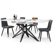 Tavolo da Pranzo per 6-8 Persone con Piano Allungabile e Gambe a Stella Regolabili in MDF Bianco