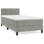 Letto singolo | Letto per adulti | Giroletto a Molle con Materasso Grigio Chiaro 90x190 cm Velluto