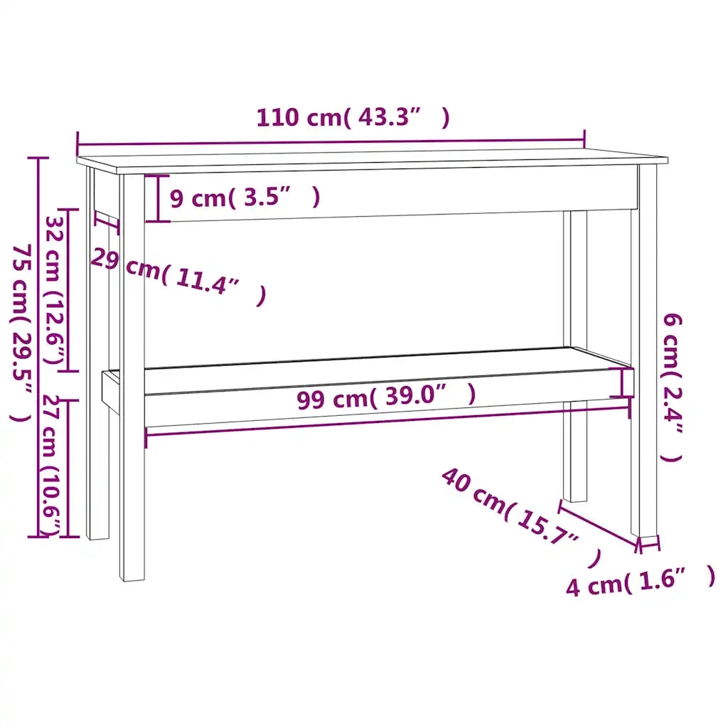 Tavolo Consolle Bianco 110x40x75 cm in Legno Massello di Pino