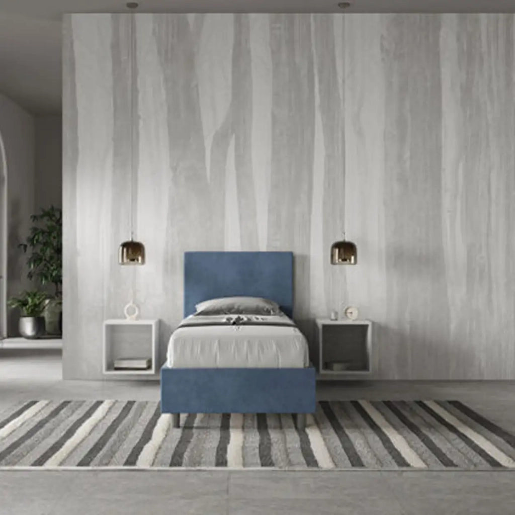 Letto singolo senza rete imbottito 80x190 microfibra blu Adele