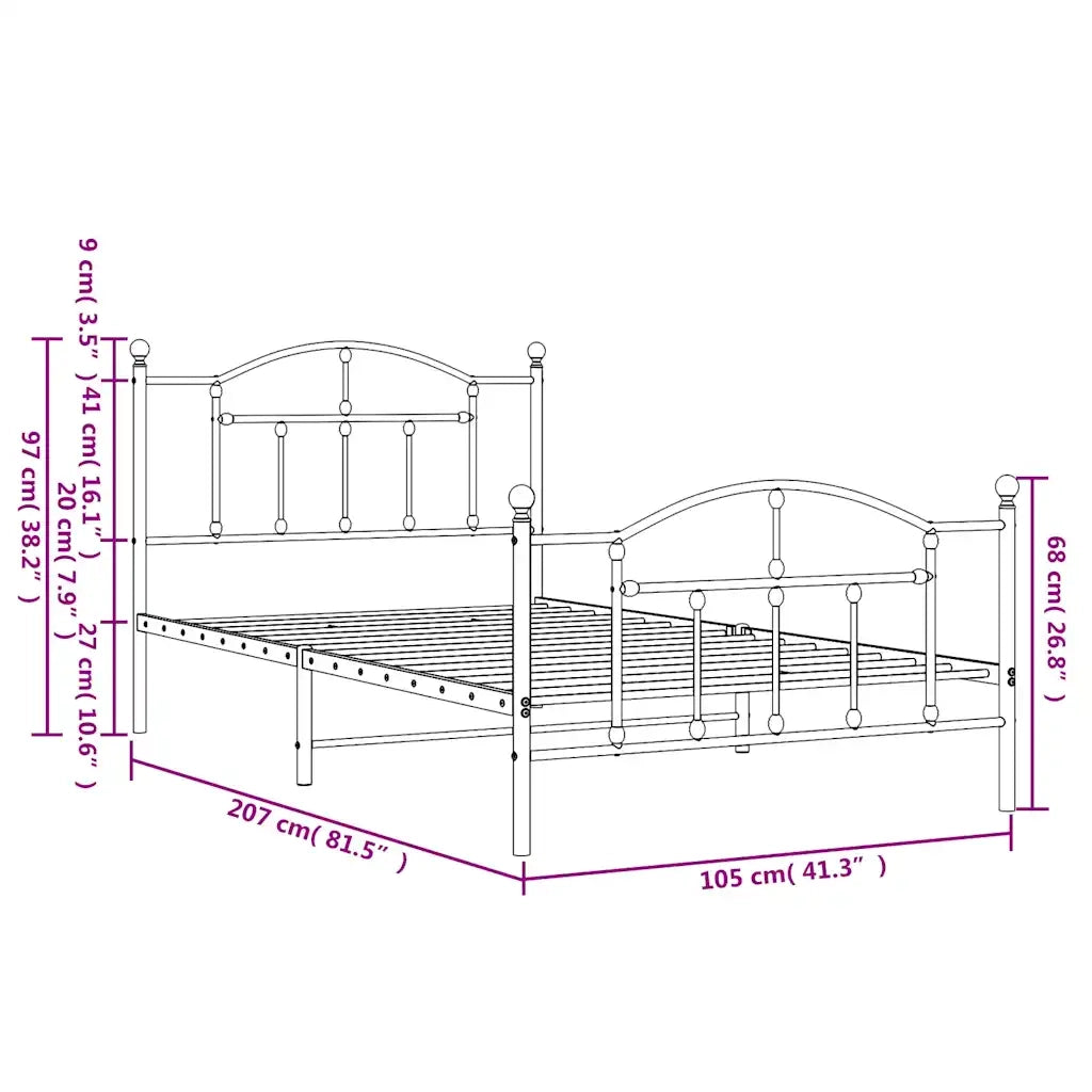 Giroletto con Testiera e Pediera Metallo Bianco 100x200 cm 353501