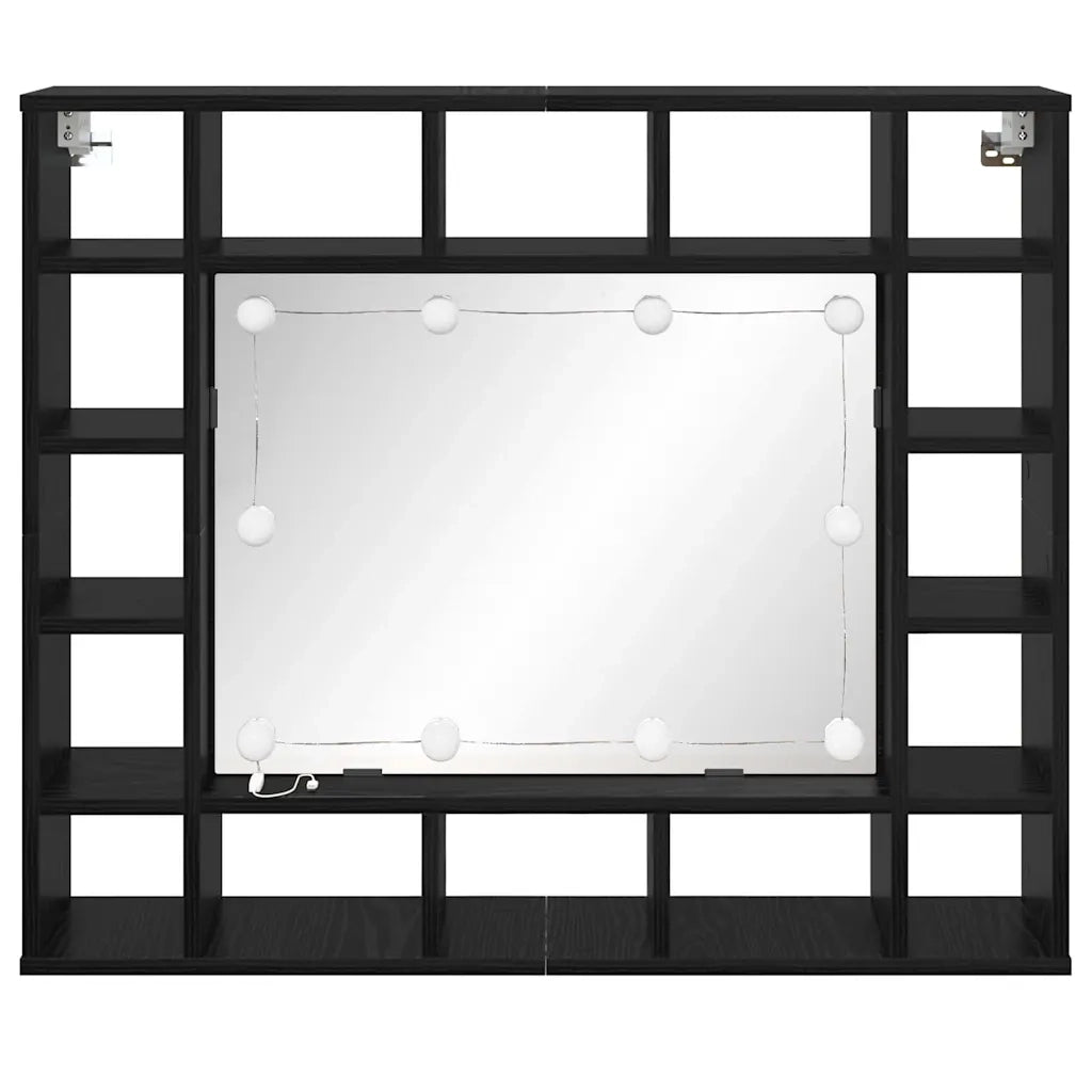 Mobiletto per specchio-Mensola con Specchio Rovere Nero 91 x 15 x 76,5 cm