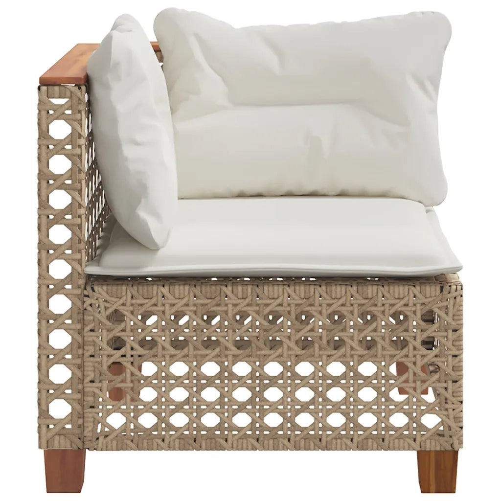Divano Angolare da Giardino con Cuscini Beige in Polyrattan