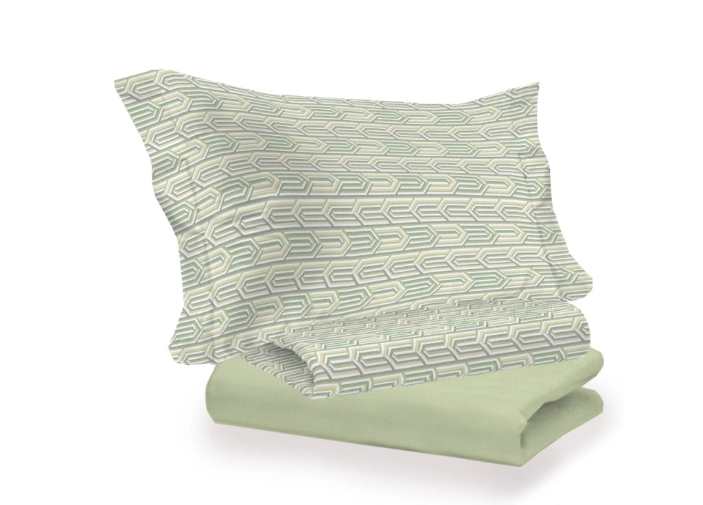 Completo Lenzuola Letto 100% Cotone Italy 3027 Disegno Henry - Singolo - Verde