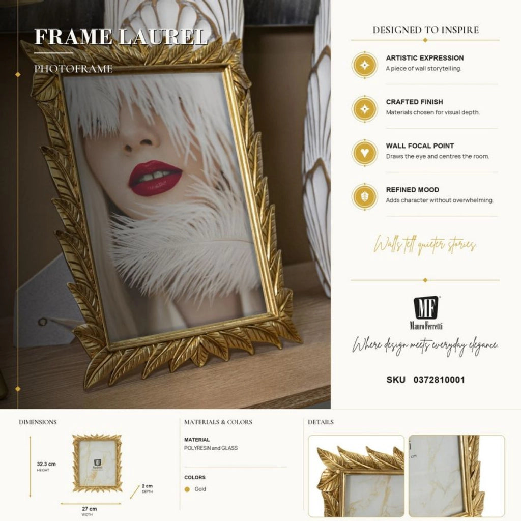 Cornice portafoto Laurel oro con decoro a foglie di alloro 20x25 cm