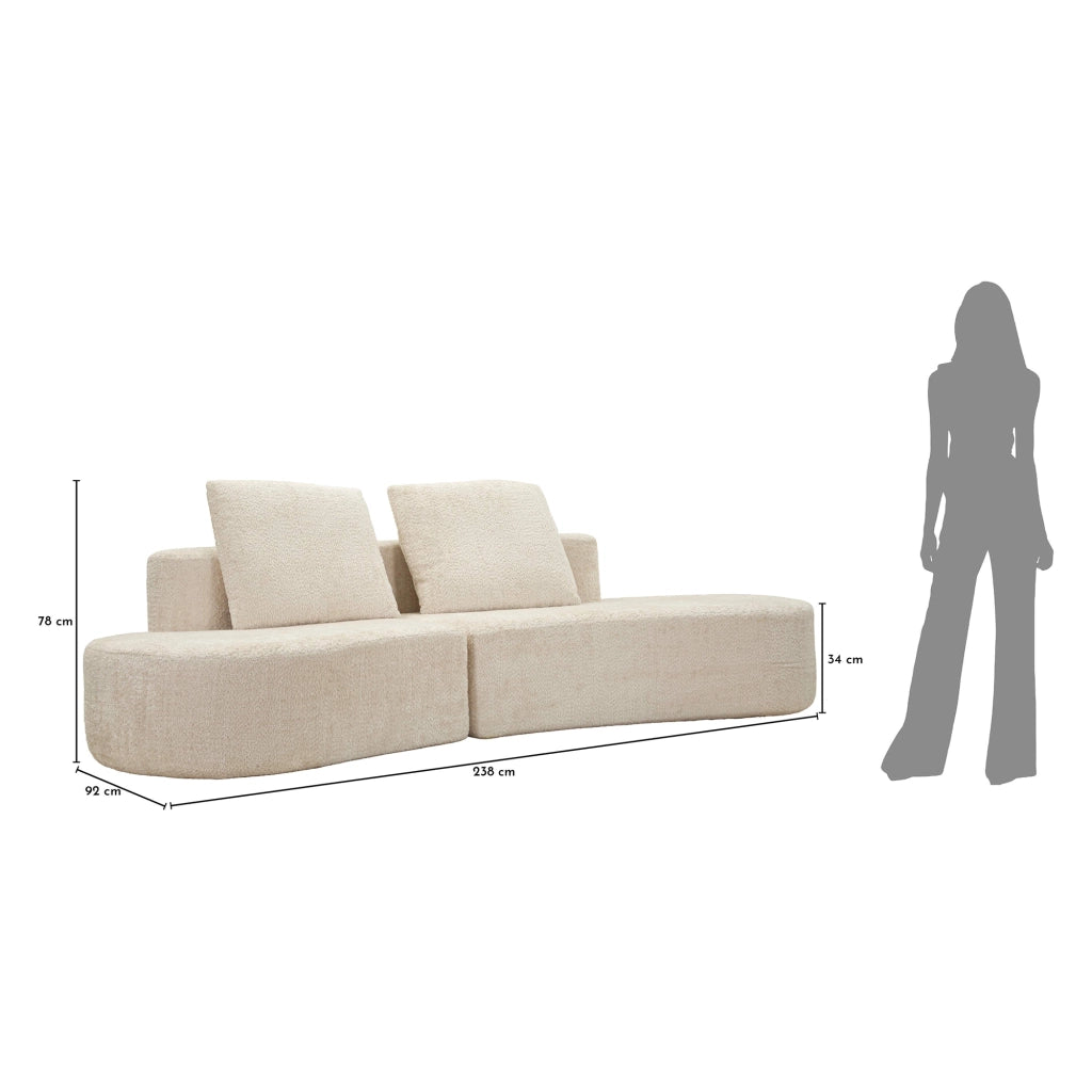 Masule, Divano Fisso 2 Posti Rivestimento in Tessuto Bouclè, 40x43x115h cm Bianco Crema