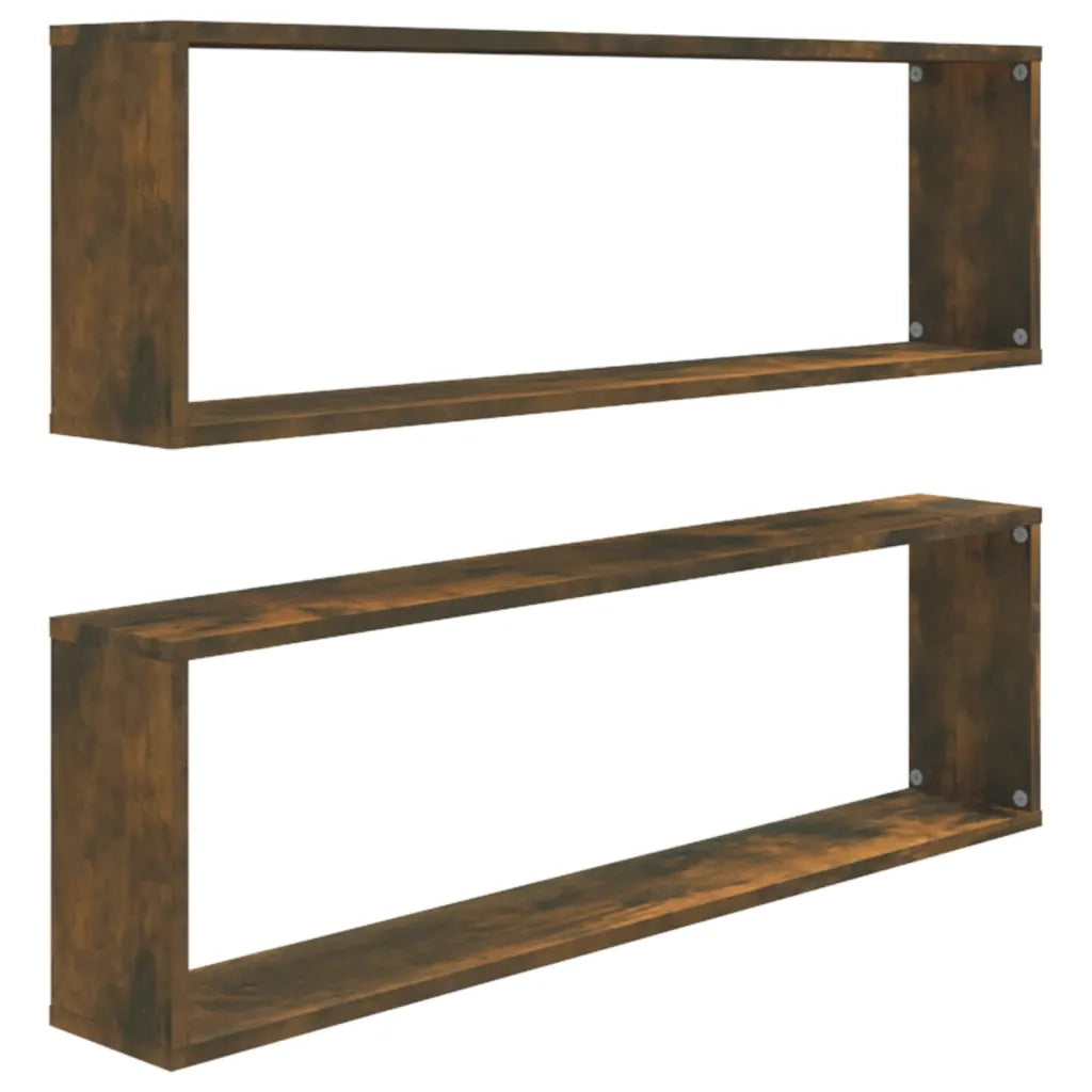 2 pz Mensole Parete | Mensola sospesa Cubo Rovere Fumo 100x15x30 Legno Multistrato